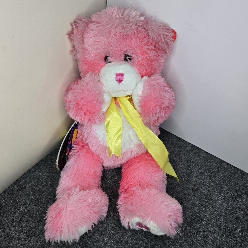 NWT Build A Bear Plush Bear Pink White Heart Chest Magnetic Hands Cheeks Stuffed